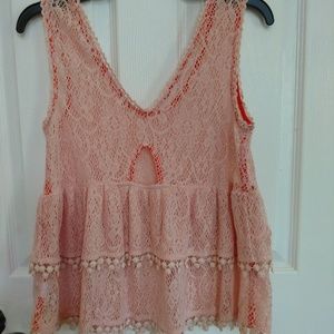 Free people lace boho tunic top orange coral